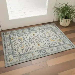 Photo of Yellow and Ivory Southwestern Stain Resistant Indoor Outdoor Area Rug