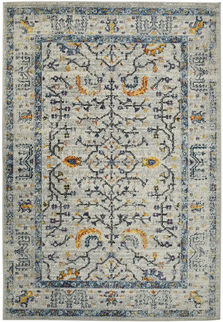 Yellow and Ivory Southwestern Stain Resistant Indoor Outdoor Area Rug Photo 2