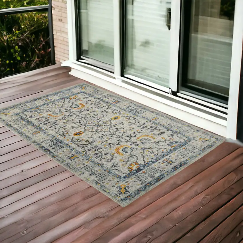 Yellow and Ivory Southwestern Stain Resistant Indoor Outdoor Area Rug Photo 1