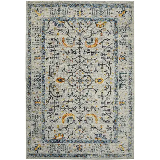Ivory And Yellow Oriental Distressed Area Rug Photo 2