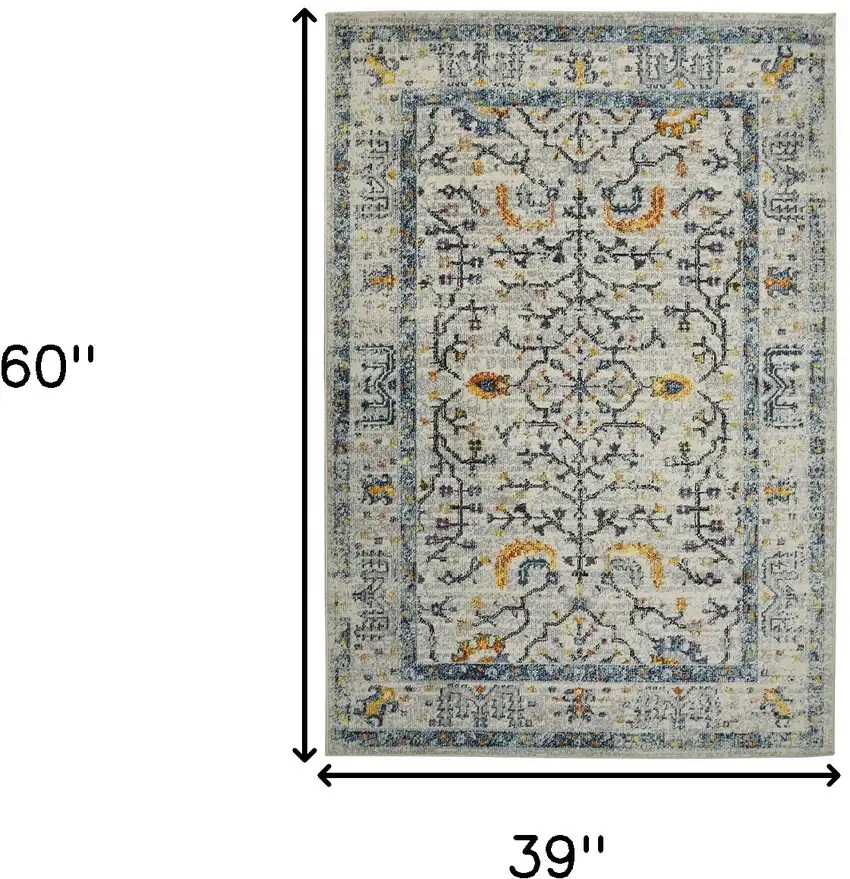 Yellow and Ivory Southwestern Stain Resistant Indoor Outdoor Area Rug Photo 7
