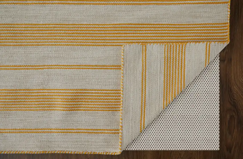 Yellow and Ivory Striped Hand Woven Area Rug Photo 7