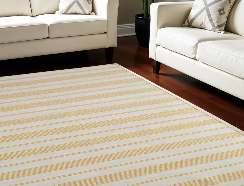 Yellow and Ivory Striped Hand Woven Area Rug Photo 1