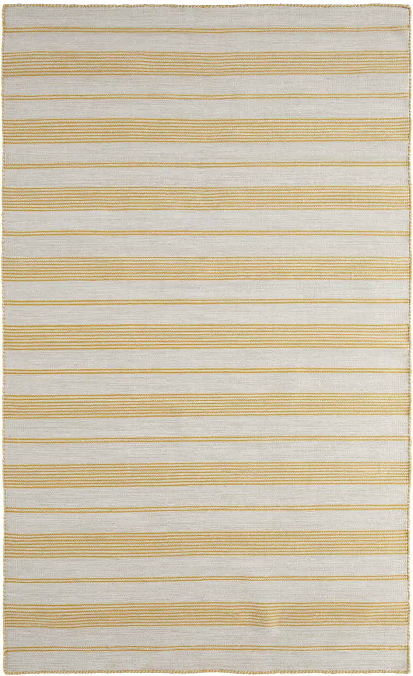 Yellow and Ivory Striped Hand Woven Area Rug Photo 2