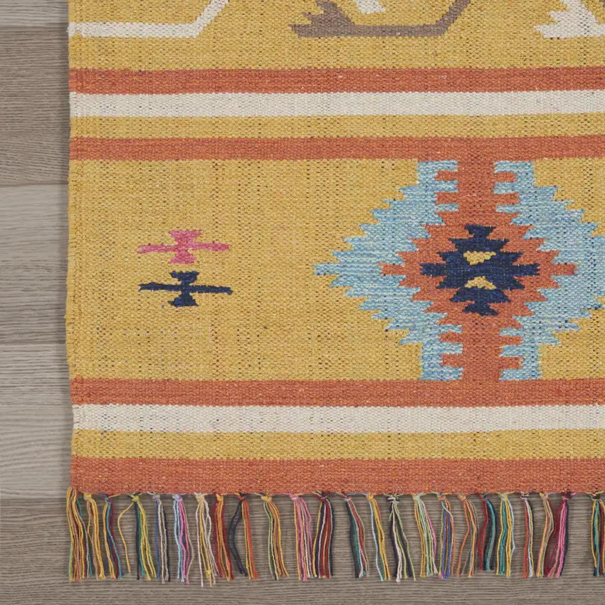 Yellow and Orange Southwestern Handmade Area Rug With Fringe Photo 9