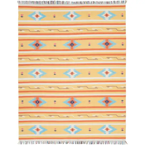 Yellow and Orange Southwestern Handmade Area Rug With Fringe Photo 1