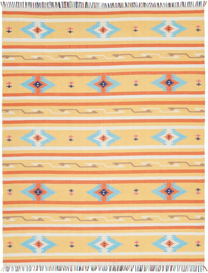 Yellow and Orange Southwestern Handmade Area Rug With Fringe Photo 1