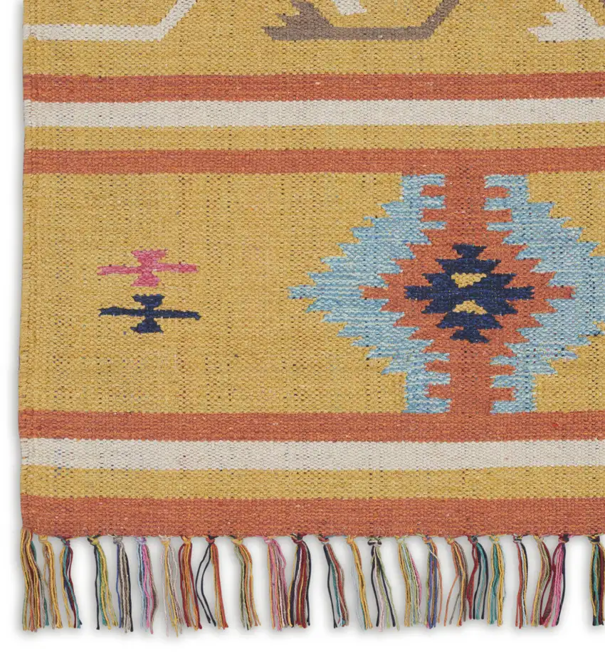 Yellow and Orange Southwestern Handmade Area Rug With Fringe Photo 7