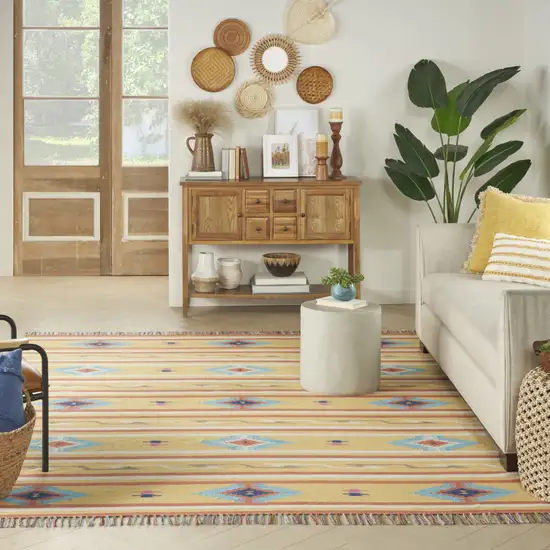 Yellow and Orange Southwestern Handmade Area Rug With Fringe Photo 6