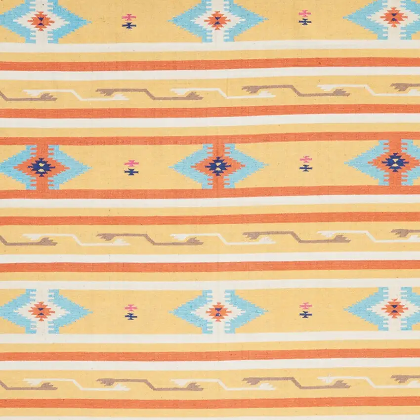 Yellow and Orange Southwestern Handmade Area Rug With Fringe Photo 5