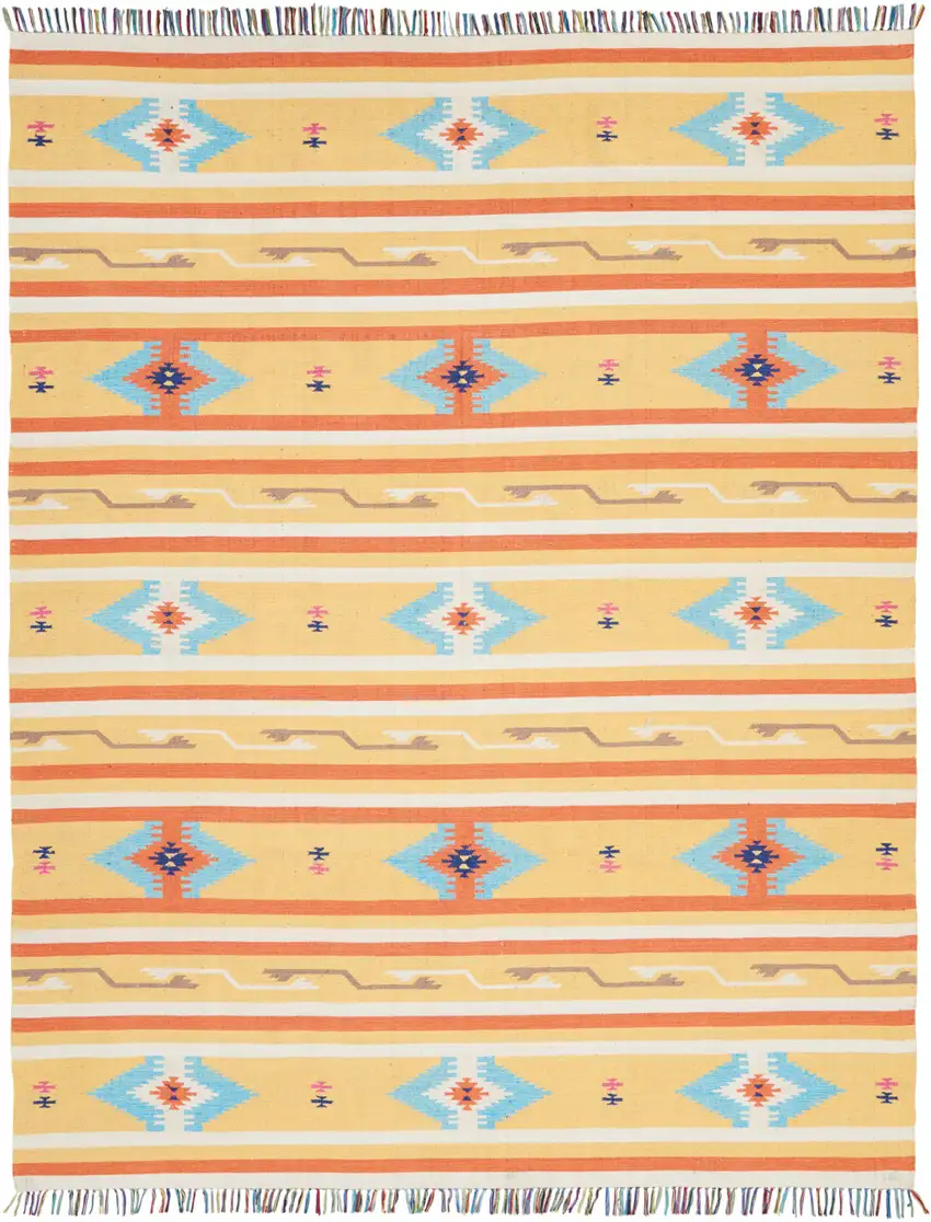 Yellow and Orange Southwestern Handmade Area Rug With Fringe Photo 1