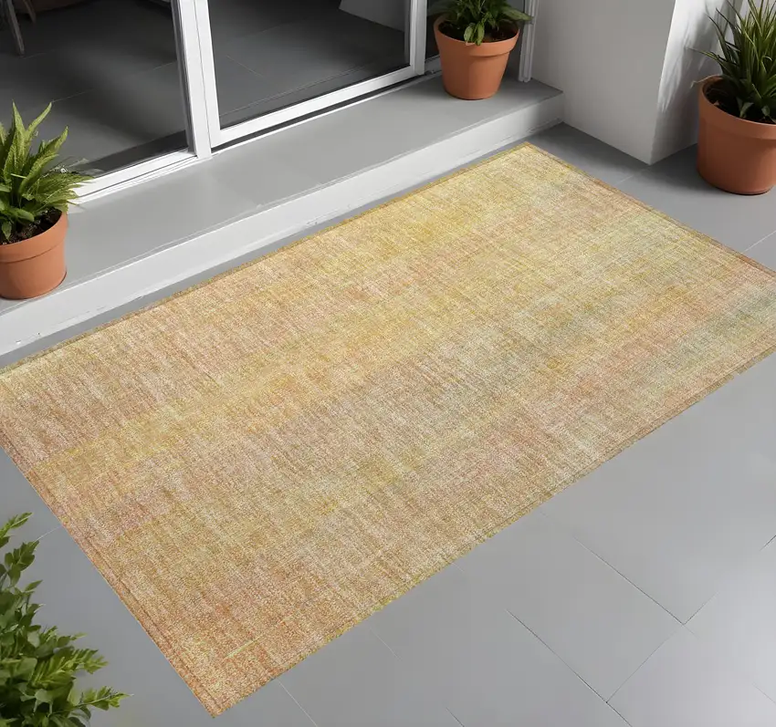 Yellow and Orange Striped Washable Non Skid Indoor Outdoor Area Rug Photo 1