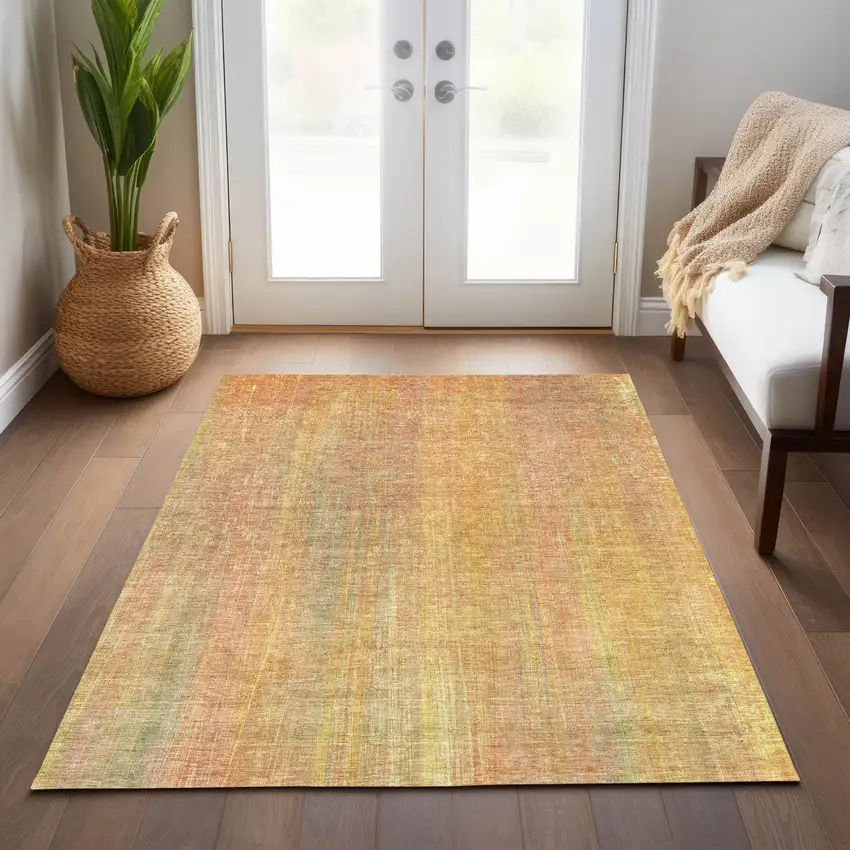 Yellow and Orange Striped Washable Non Skid Indoor Outdoor Area Rug Photo 9