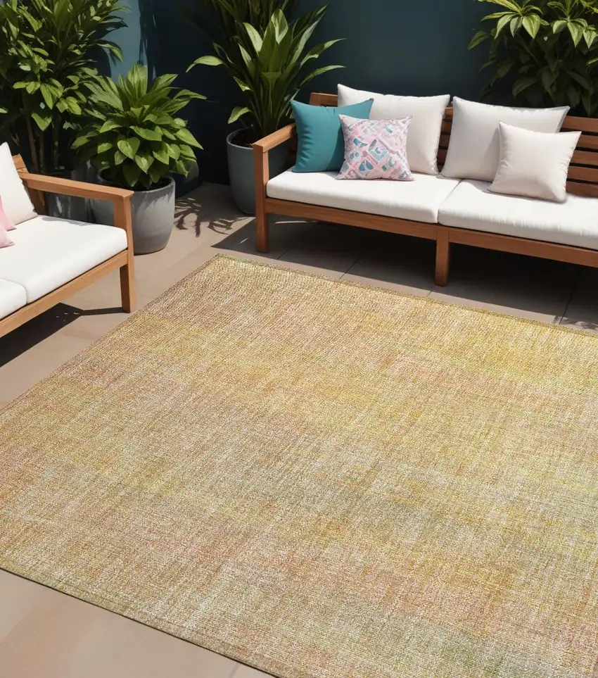 Yellow and Orange Striped Washable Non Skid Indoor Outdoor Area Rug Photo 1