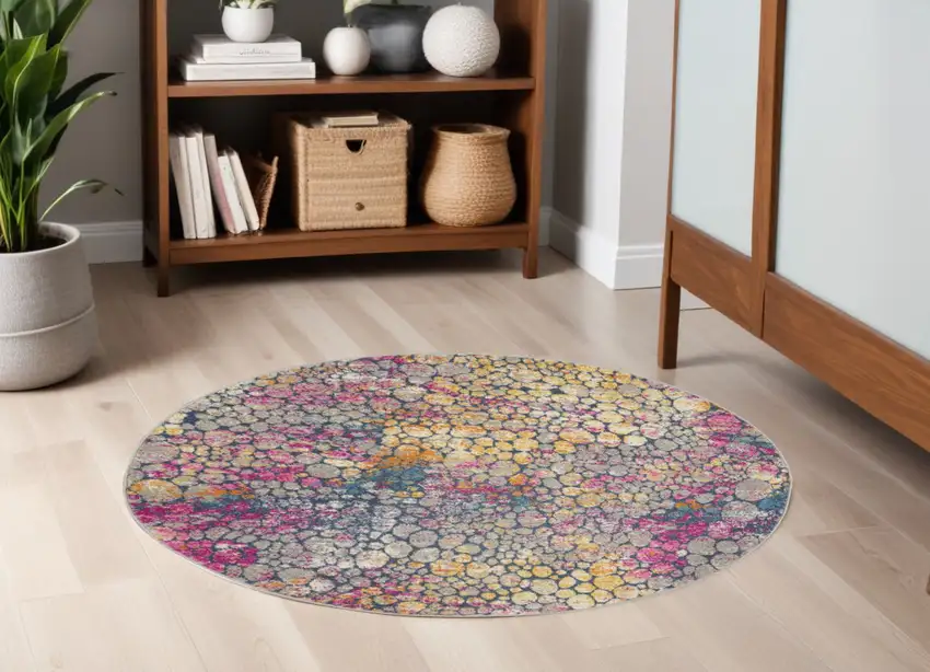 4' Pink And Ivory Round Coral Power Loom Area Rug Photo 1