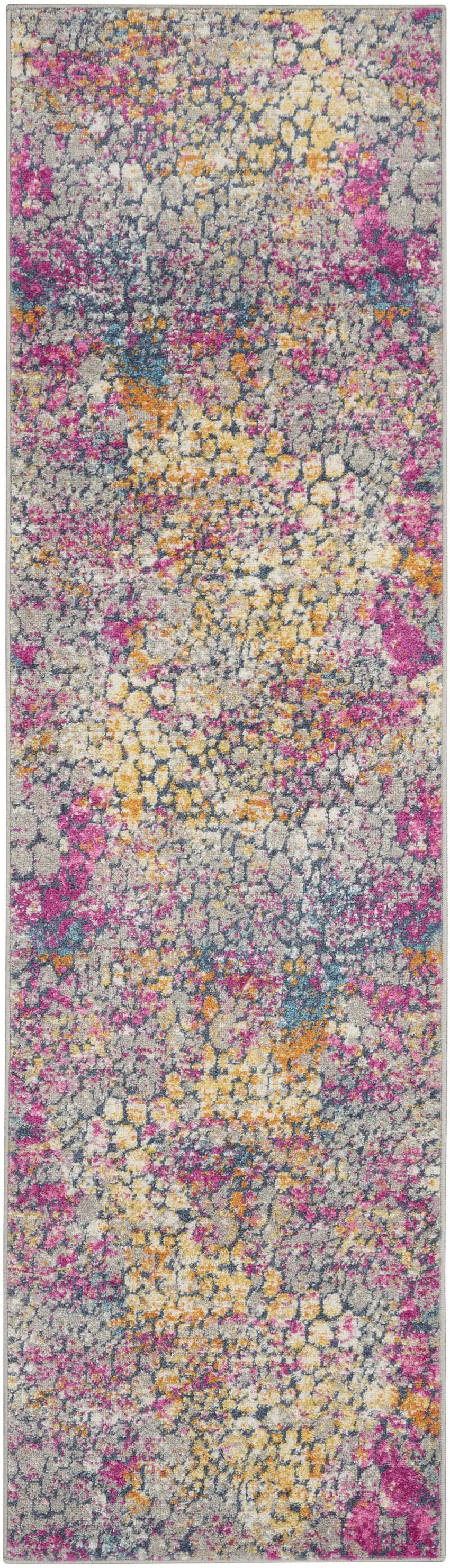 10' Yellow And Gray Coral Runner Rug Photo 3