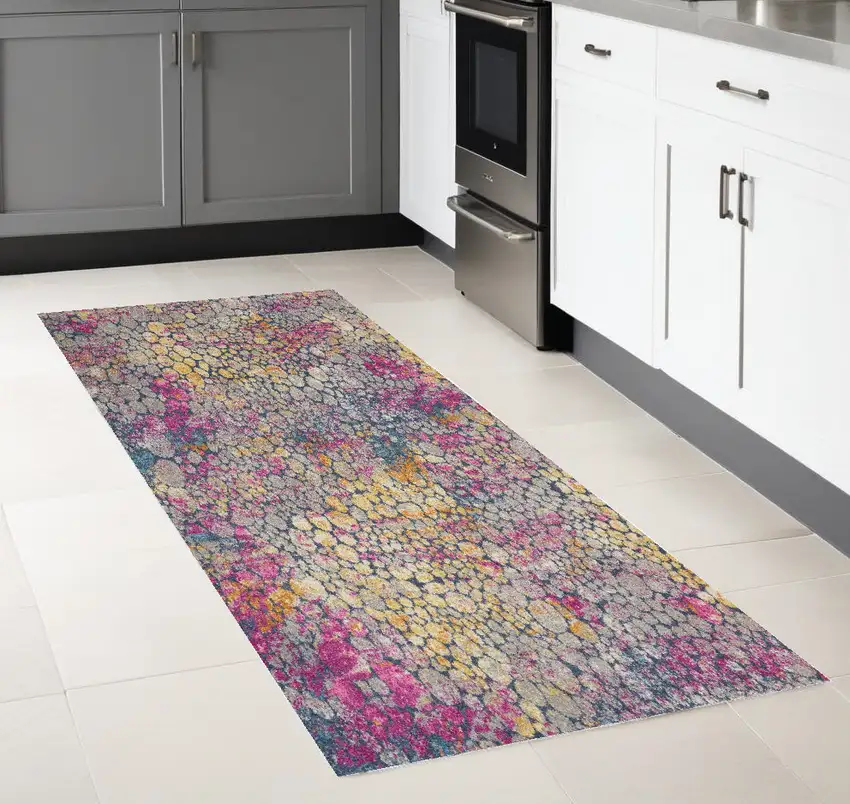 8' Pink And Ivory Coral Power Loom Runner Rug Photo 1