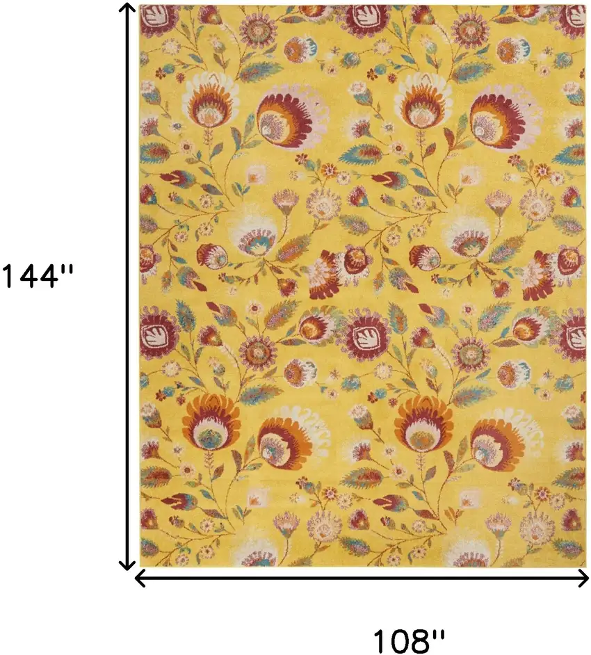 Yellow and Red Floral Power Loom Area Rug Photo 3