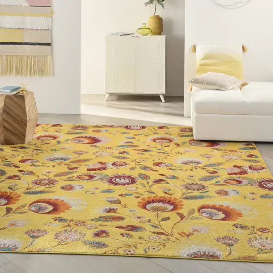 Yellow and Red Floral Power Loom Area Rug Photo 4