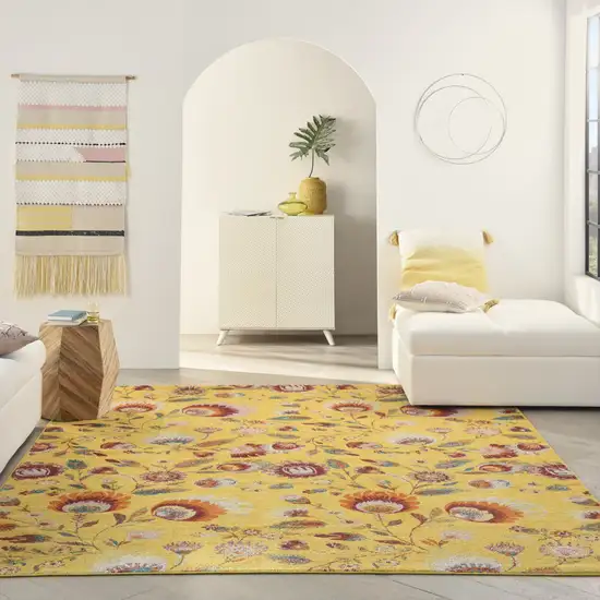 Yellow and Red Floral Power Loom Area Rug Photo 5