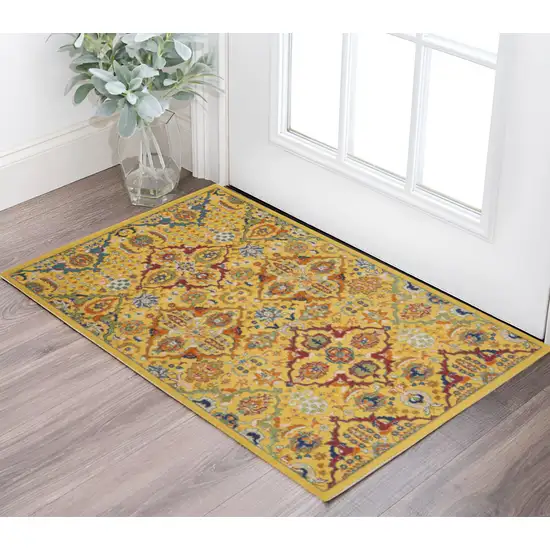 Yellow and Red Floral Power Loom Area Rug Photo 2