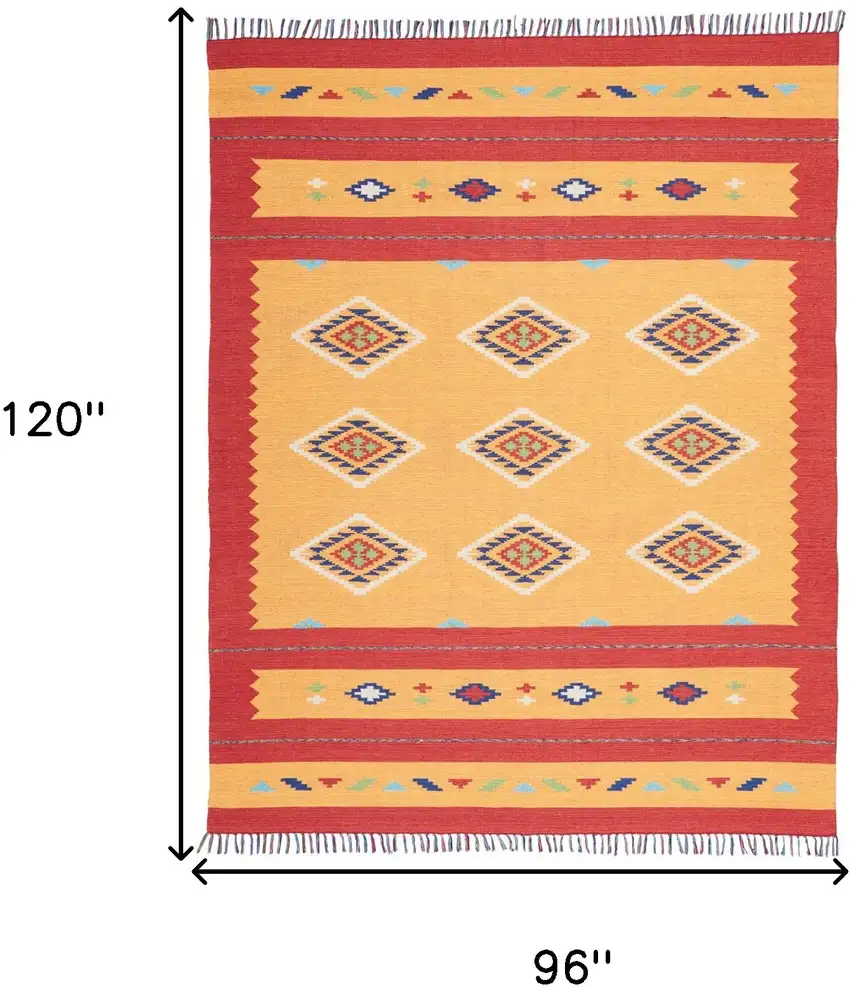 Yellow and Red Southwestern Handmade Area Rug With Fringe Photo 3