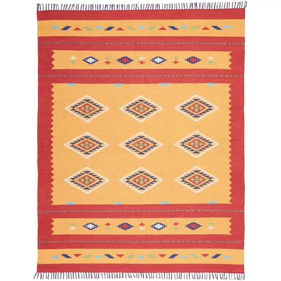 Yellow and Red Southwestern Handmade Area Rug With Fringe Photo 1