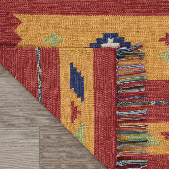 Yellow and Red Southwestern Handmade Area Rug With Fringe Photo 8