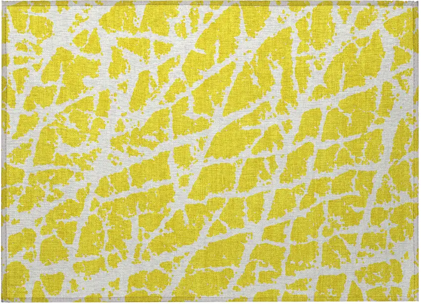 Yellow and White Abstract Washable Non Skid Indoor Outdoor Area Rug Photo 4
