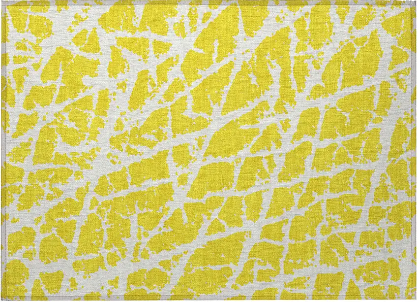 Yellow and White Abstract Washable Non Skid Indoor Outdoor Area Rug Photo 4