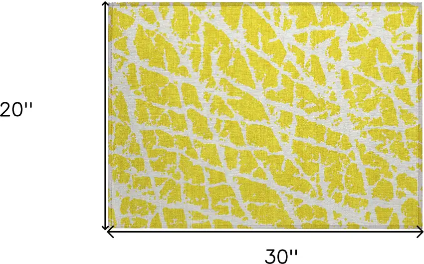 Yellow and White Abstract Washable Non Skid Indoor Outdoor Area Rug Photo 3