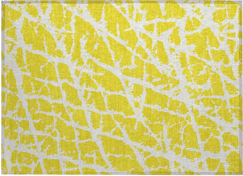 Yellow and White Abstract Washable Non Skid Indoor Outdoor Area Rug Photo 2