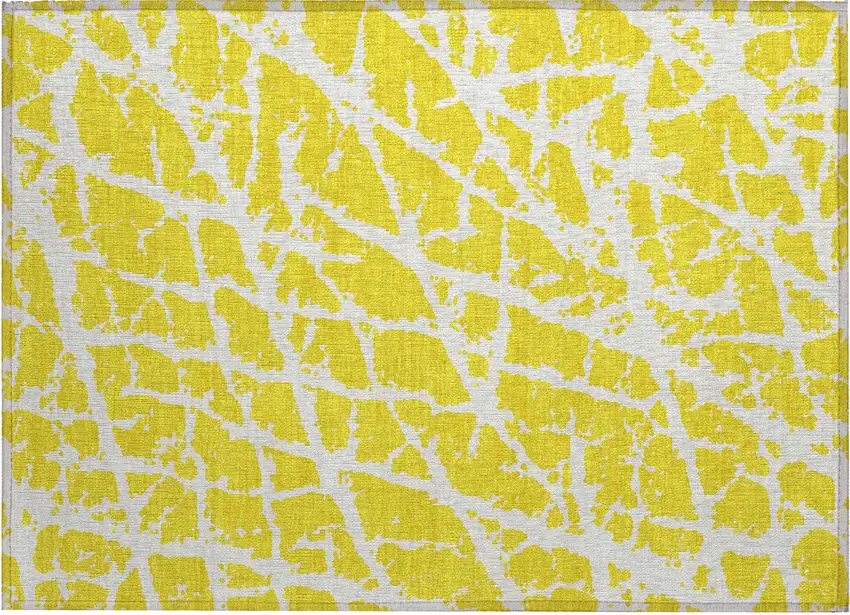 Yellow and White Abstract Washable Non Skid Indoor Outdoor Area Rug Photo 2