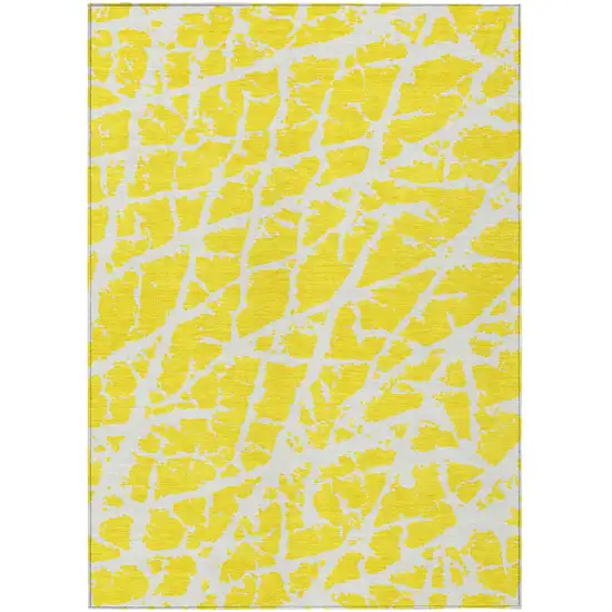 Yellow and White Abstract Washable Non Skid Indoor Outdoor Area Rug Photo 2