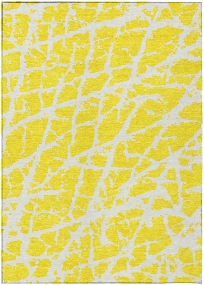 Yellow and White Abstract Washable Non Skid Indoor Outdoor Area Rug Photo 2