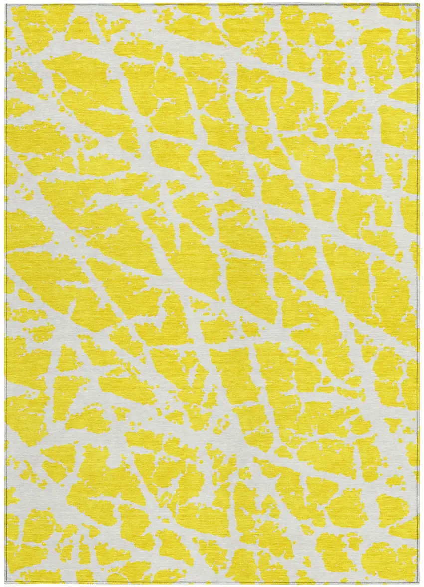 Yellow and White Abstract Washable Non Skid Indoor Outdoor Area Rug Photo 4