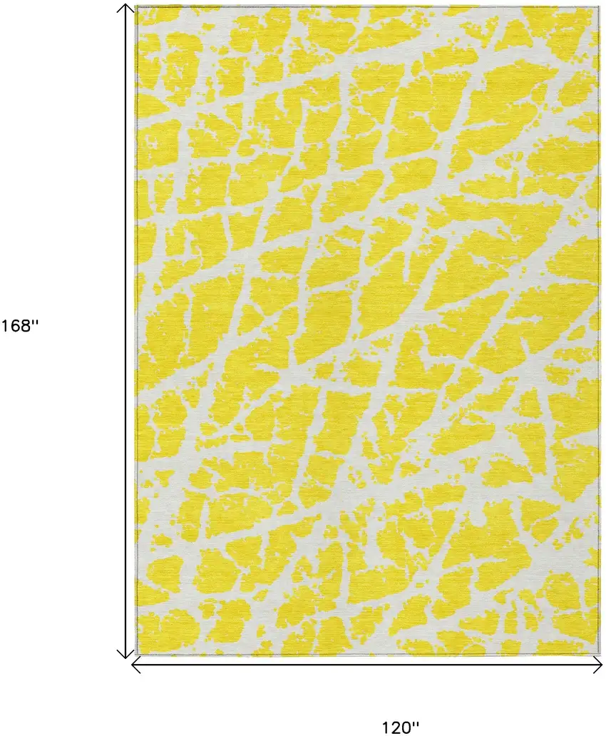 Yellow and White Abstract Washable Non Skid Indoor Outdoor Area Rug Photo 3