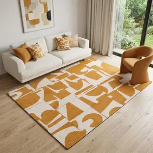 Photo of Yellow and White Geometric Non Skid Area Rug