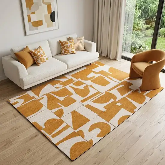 Yellow and White Geometric Non Skid Area Rug Photo 1
