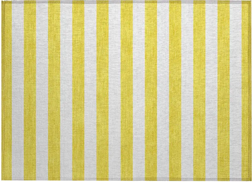 Yellow and White Striped Washable Indoor Outdoor Area Rug Photo 2