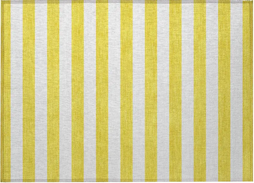 Yellow and White Striped Washable Non Skid Indoor Outdoor Area Rug Photo 2