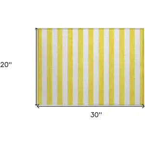 Photo of Yellow and White Striped Washable Non Skid Indoor Outdoor Area Rug