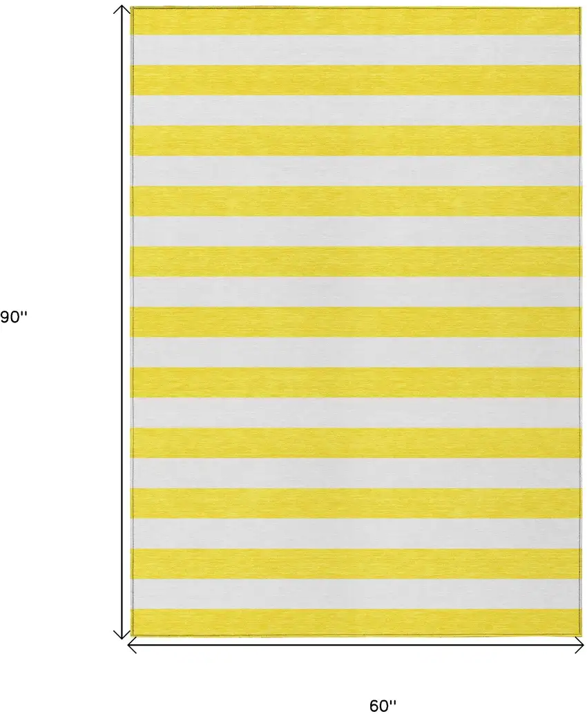 Yellow and White Striped Washable Indoor Outdoor Area Rug Photo 3