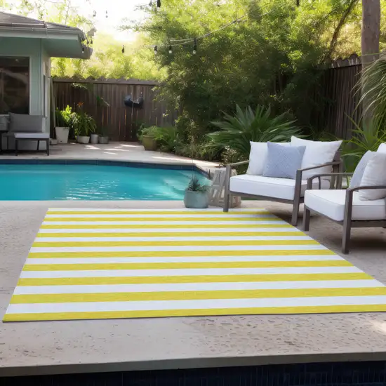Yellow and White Striped Washable Indoor Outdoor Area Rug Photo 8
