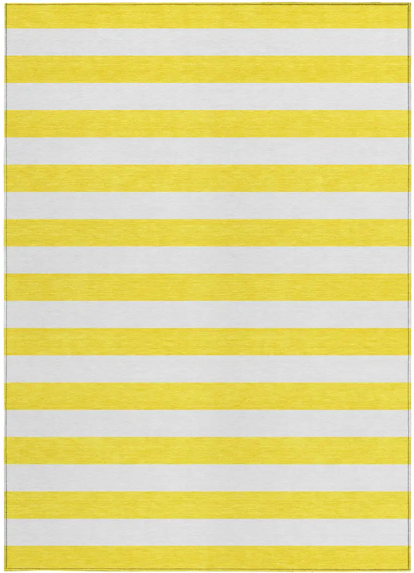 Yellow and White Striped Washable Indoor Outdoor Area Rug Photo 3
