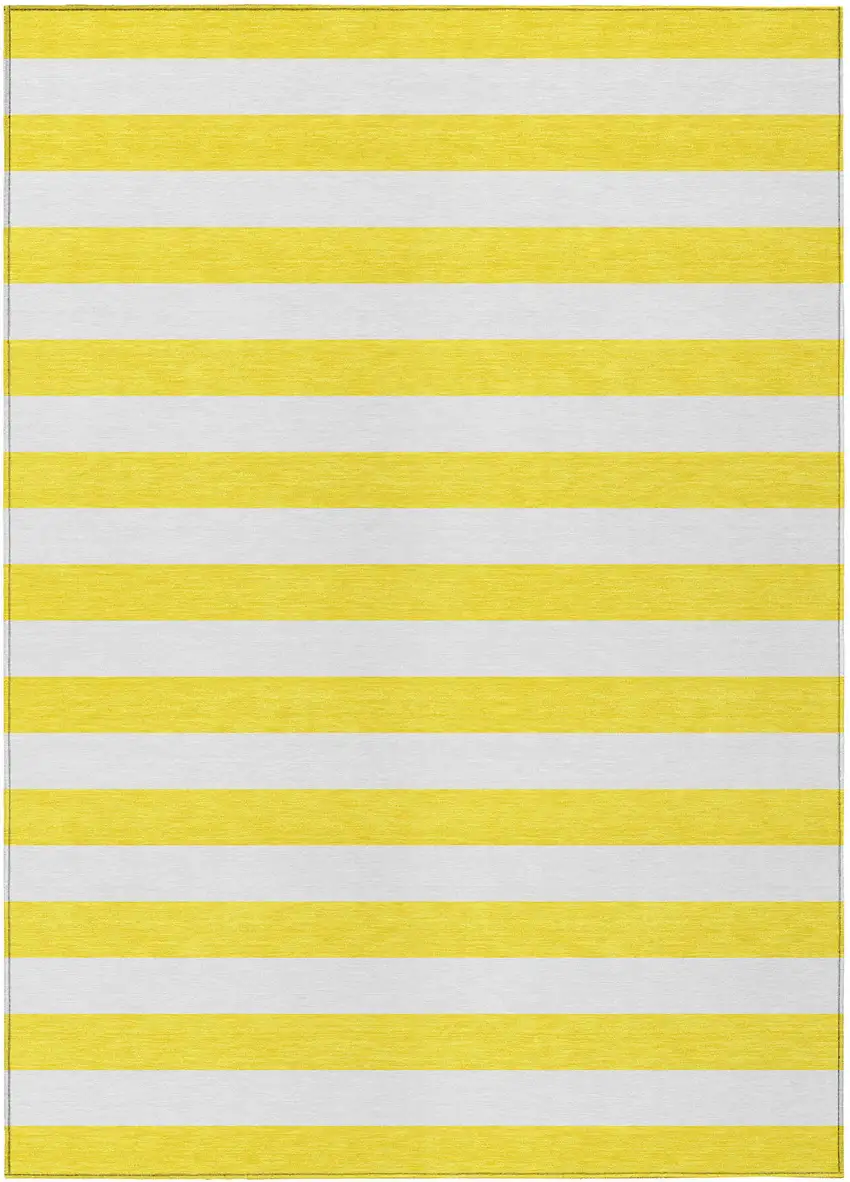 Yellow and White Striped Washable Indoor Outdoor Area Rug Photo 2