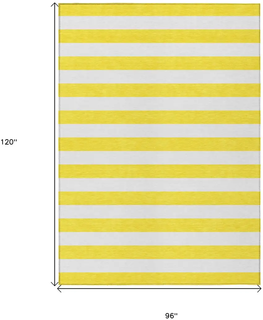 Yellow and White Striped Washable Indoor Outdoor Area Rug Photo 3