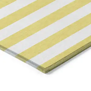 Photo of Yellow and White Striped Washable Non Skid Indoor Outdoor Area Rug