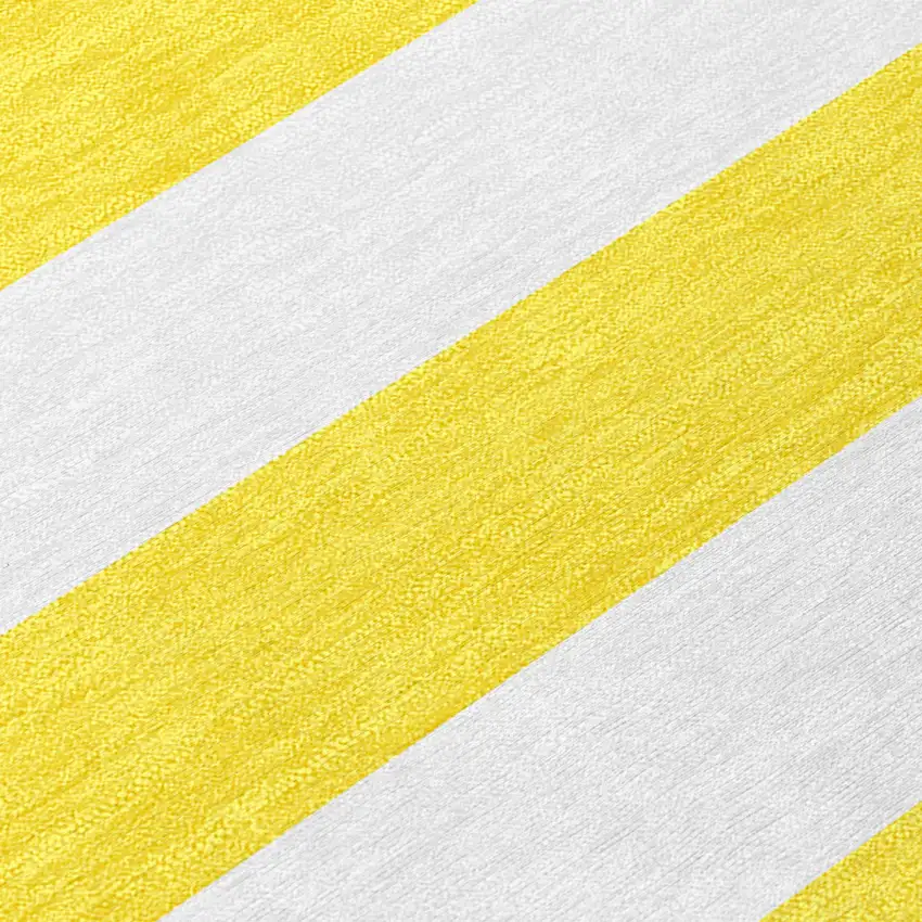 Yellow and White Striped Washable Indoor Outdoor Area Rug Photo 9