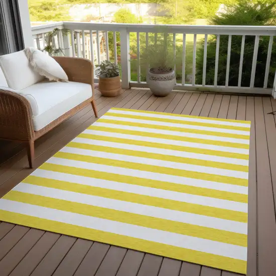 Yellow and White Striped Washable Indoor Outdoor Area Rug Photo 5